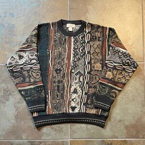 Vintage Murano Men's Earth Tone Patterned Crewneck COOGI Style Baggy Sweater